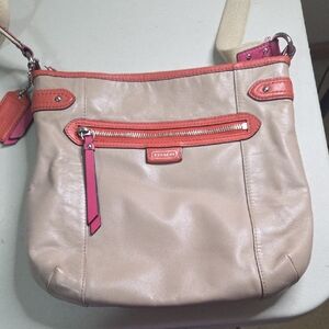 Coach Coral and Tan Crossbody Bag